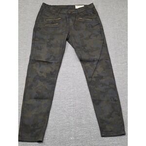 Wish List Jeans Womens L Camo Skinny Pants Dark Green Camouflage Moto Zipper